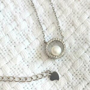925 Cultured Pearl Halo Necklace 18" Sterling Silver Round Pave' Pendant Jewelry